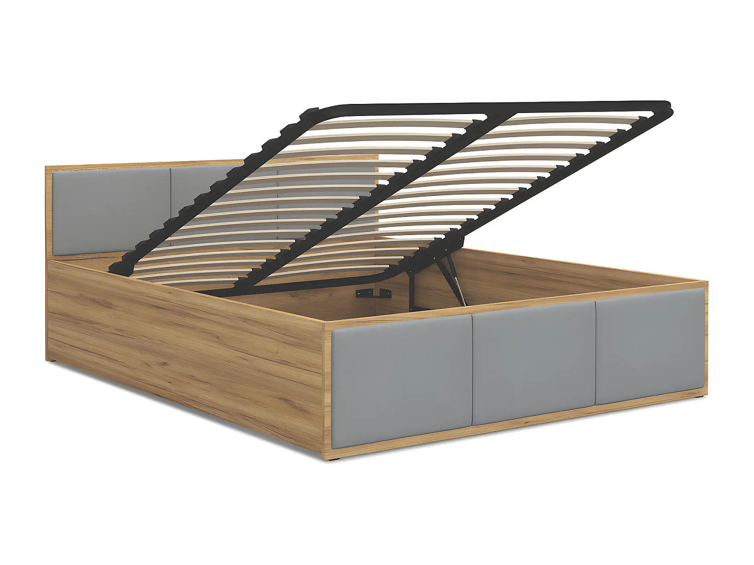 Lit Panama T 120x200 + coffre - Sommier inclus Chêne - gris clair