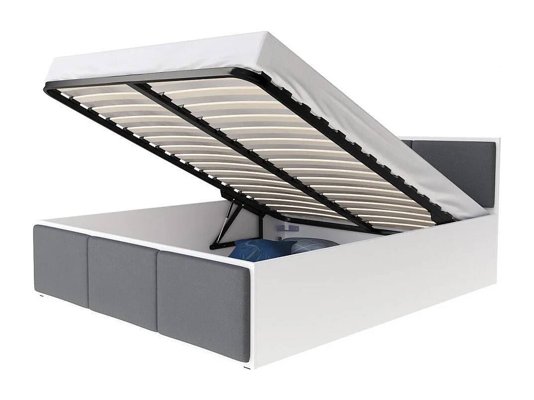 Lit Panama T 120x200 + coffre - Sommier inclus Blanc - Gris foncé