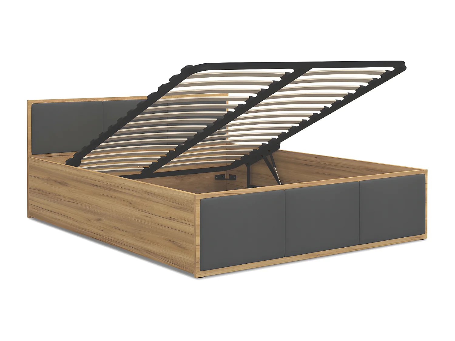 Lit Panama T 120x200 + coffre - Sommier inclus Chêne - gris foncé