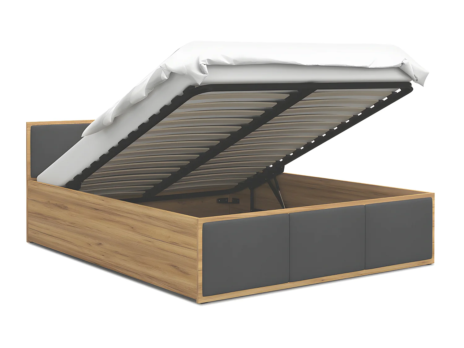 Lit Panama T 120x200 + coffre - Sommier inclus Chêne - gris foncé