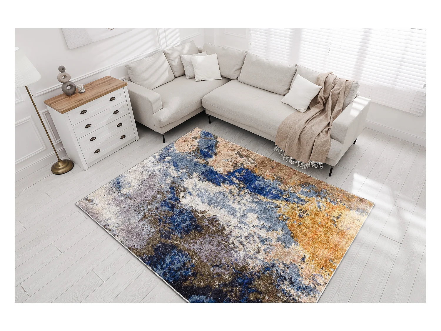 Tapis lavable MIRO 51774.802 Abstraction antidérapant - bleu / beige 140x190 cm