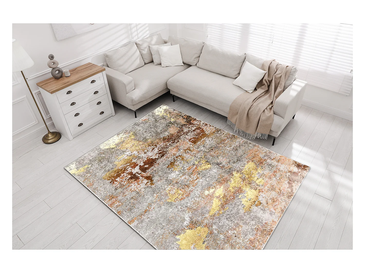 MIRO 51463.802 Waschteppich Abstraktion Anti-Rutsch - grau / gold 200x290 cm