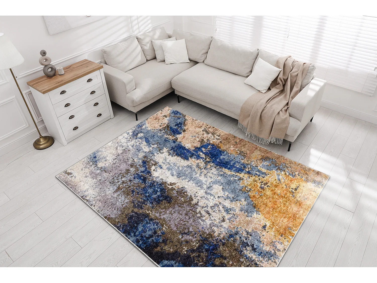 Tapis lavable MIRO 51774.802 Abstraction antidérapant - bleu / beige 200x290 cm