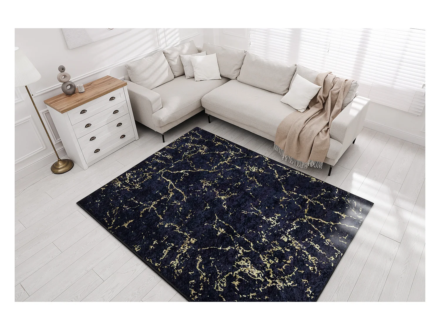 MIRO 52003.803 tapijt wasbaar marmer antislip - zwart 200x290 cm