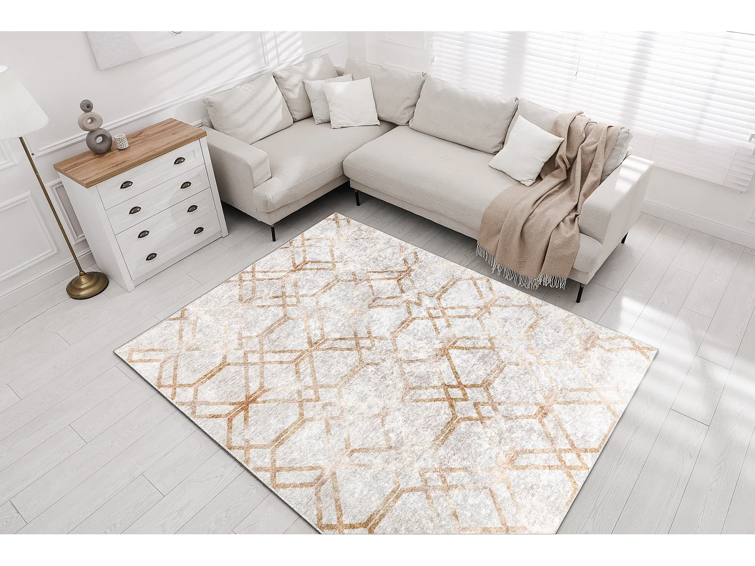 MIRO 51805.804 Tapete Geométrico, treliça antiderrapante - ouro 200x290 cm