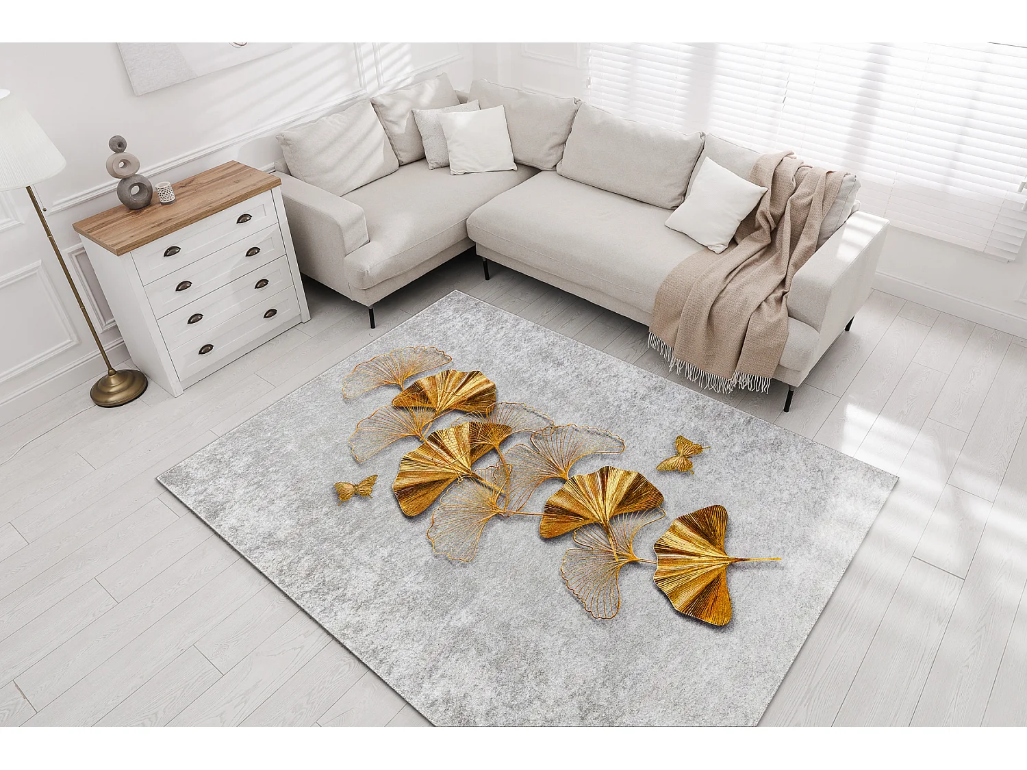 Tapis lavable MIRO 51969.802 Papillons antidérapant - gris / or 140x190 cm