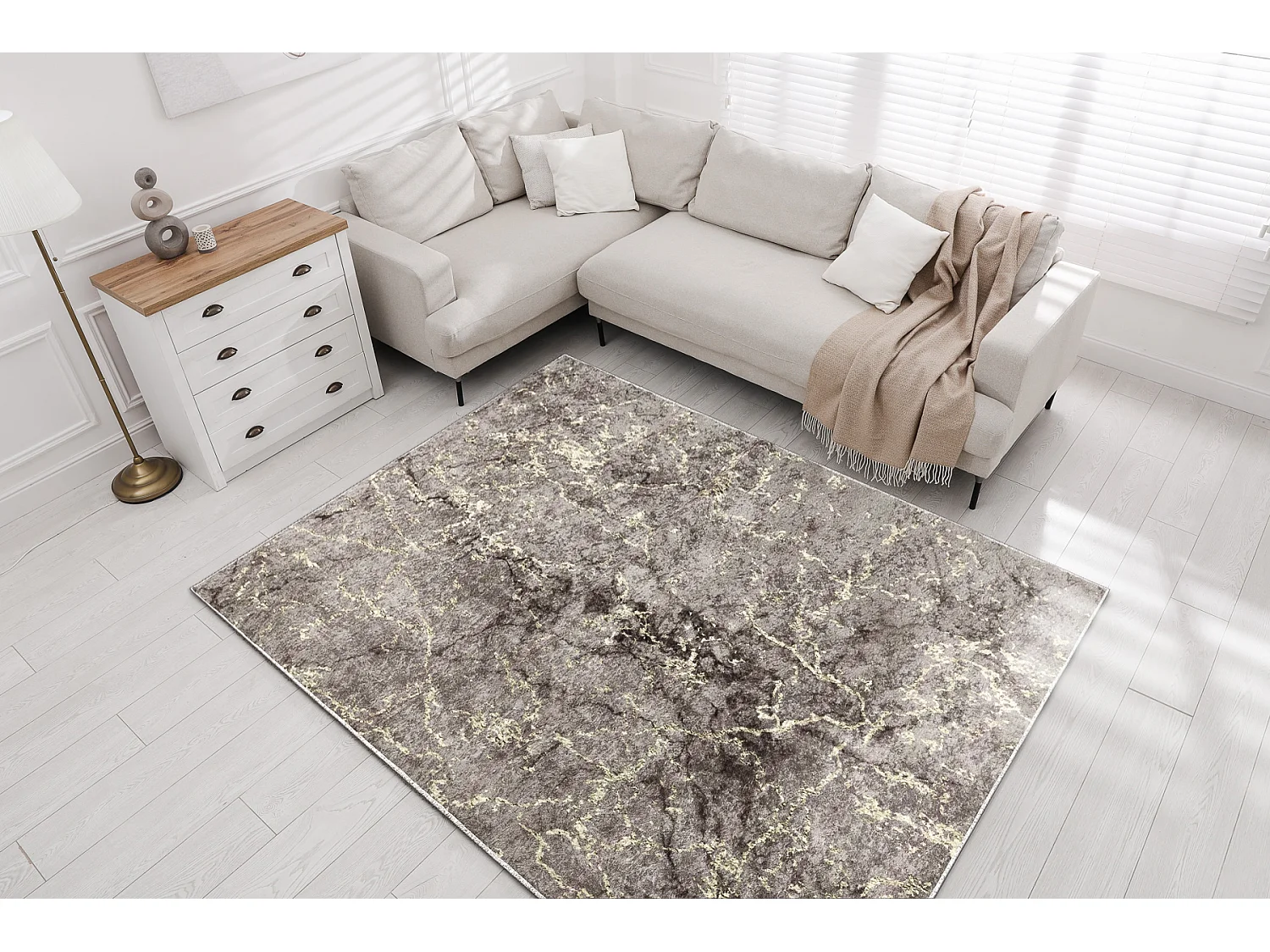 MIRO 52003.801 tapijt wasbaar marmer antislip - grijs 140x190 cm