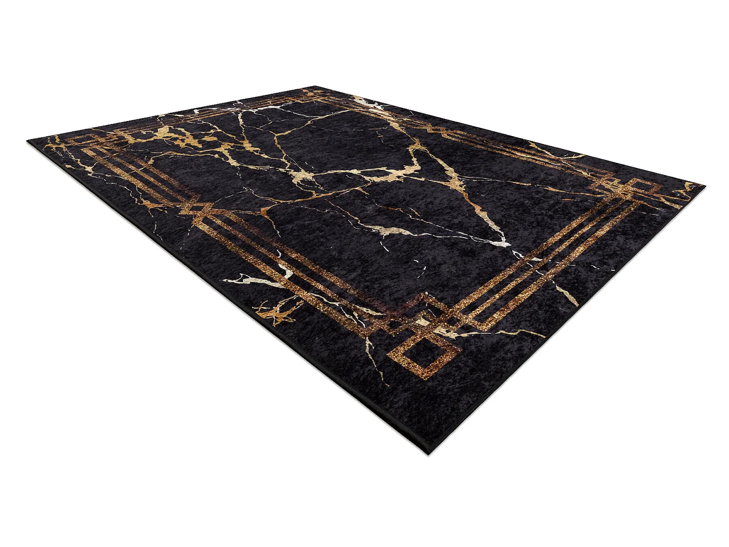 Tapis lavable MIRO 51333.801 Marbre, cadre antidérapant - noir / or 200x290 cm