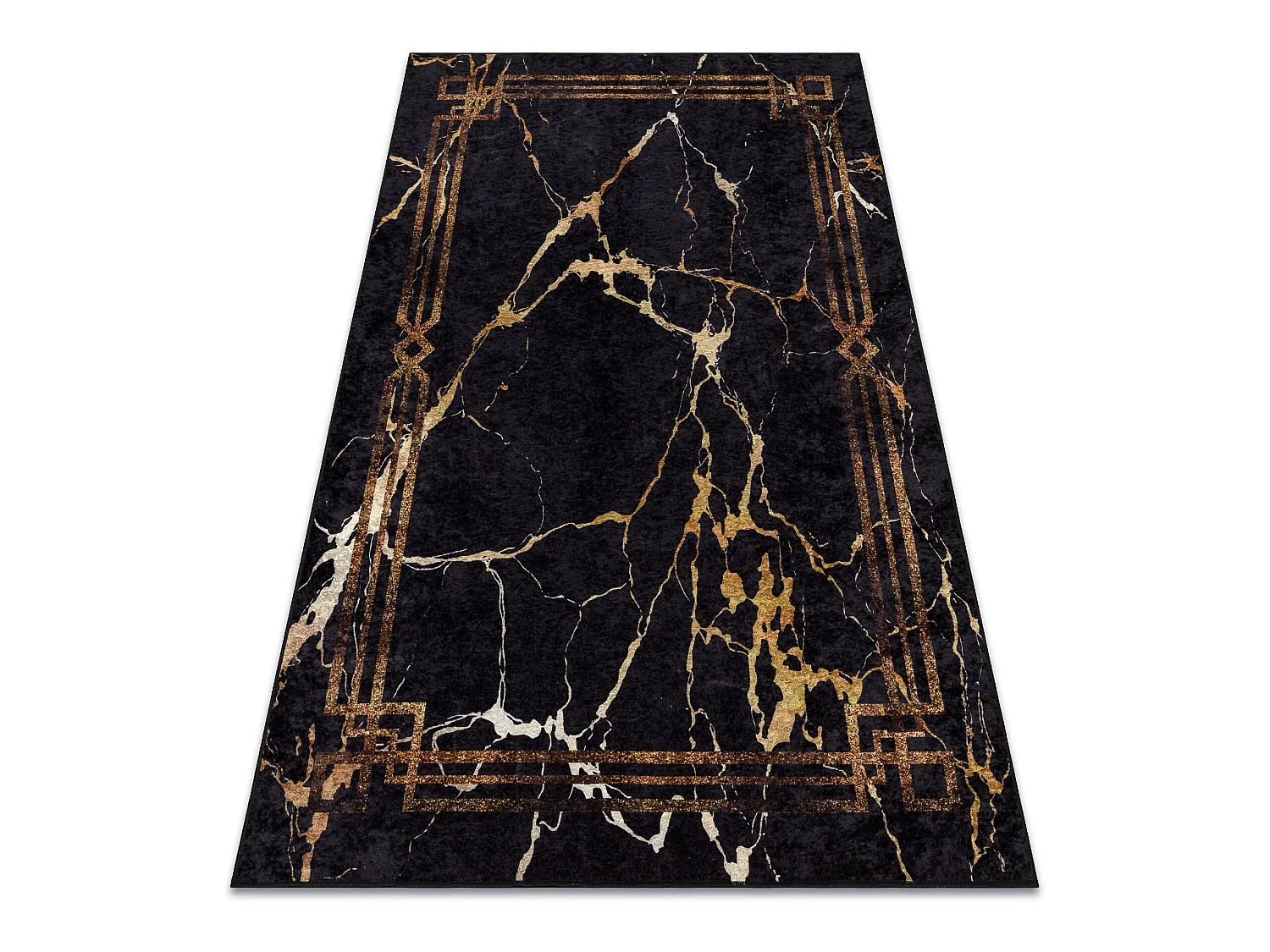 Tapis lavable MIRO 51333.801 Marbre, cadre antidérapant - noir / or 200x290 cm