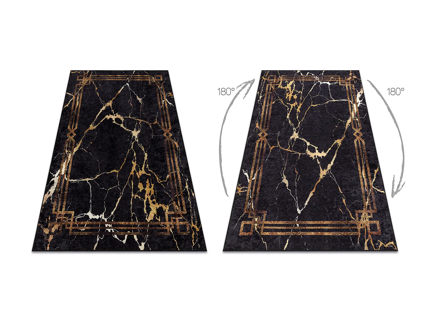 Tapis lavable MIRO 51333.801 Marbre, cadre antidérapant - noir / or 200x290 cm