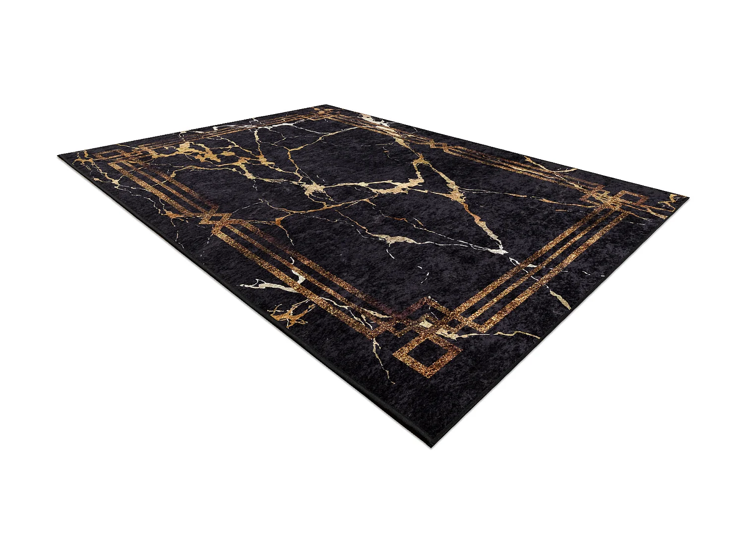 Tapis lavable MIRO 51333.801 Marbre, cadre antidérapant - noir / or 200x290 cm