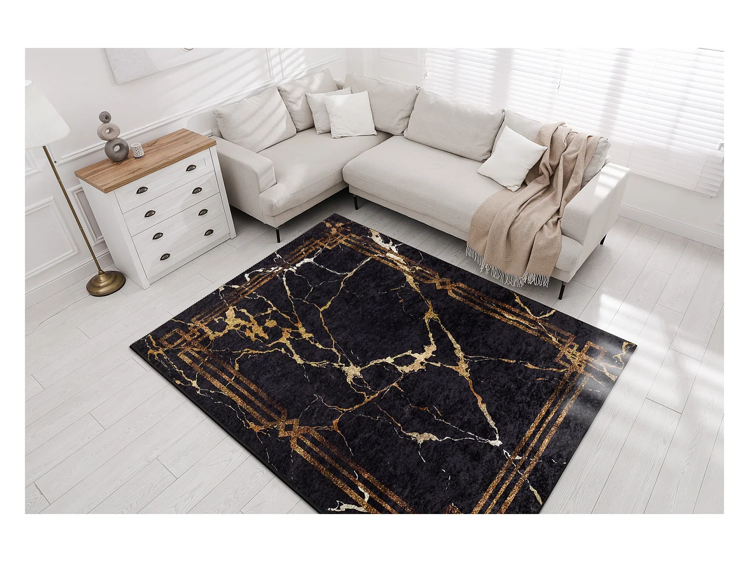 Tapis lavable MIRO 51333.801 Marbre, cadre antidérapant - noir / or 200x290 cm