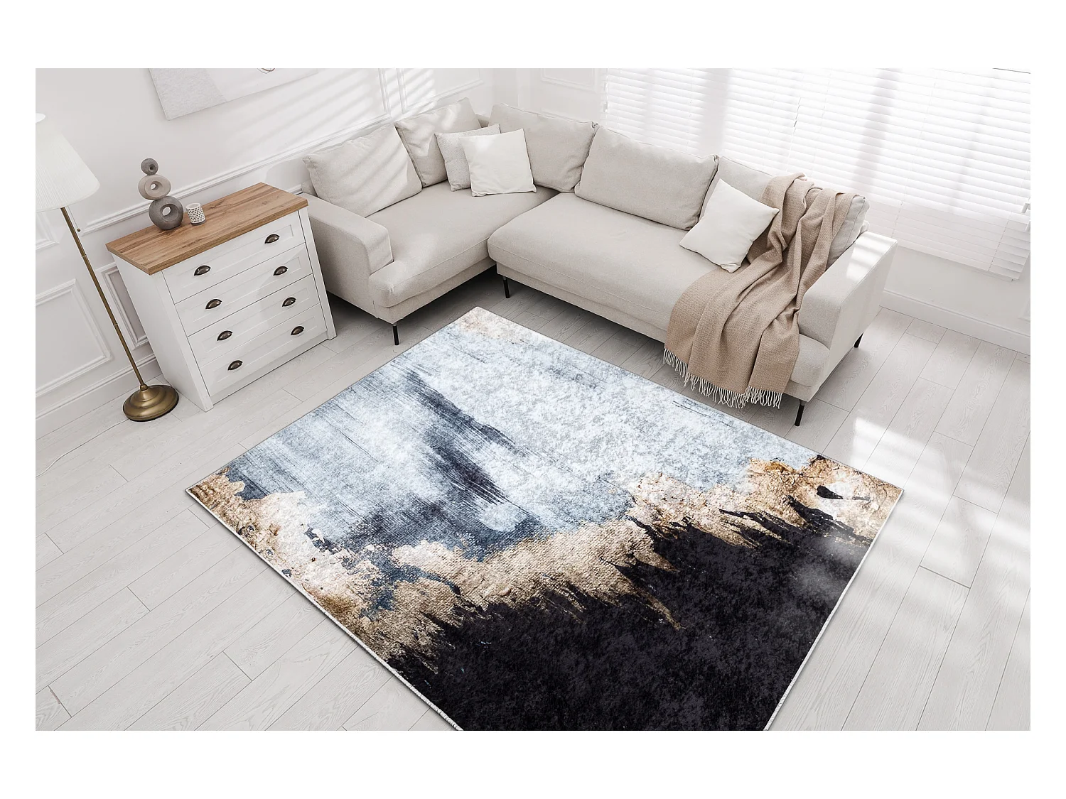 Tapis lavable MIRO 51573.802 Abstraction antidérapant - bleu / or 140x190 cm