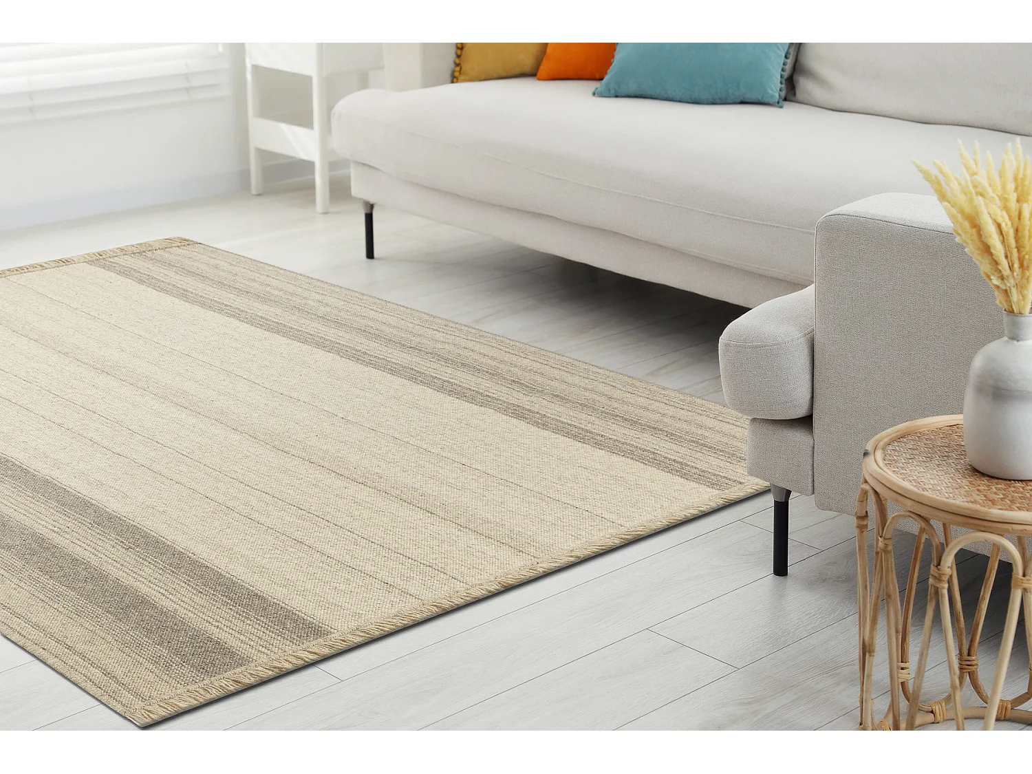 Tapis en laine VILLA 7796/72800 Rayures SIZAL, tissé à plat beige 120x170 cm