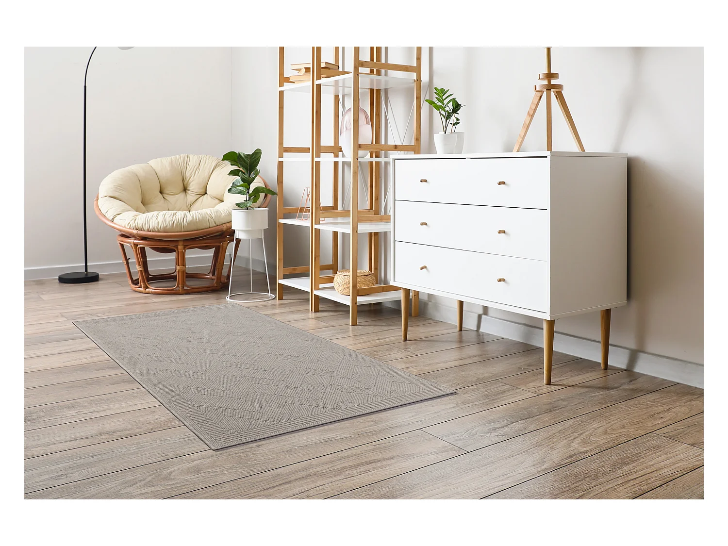 Wollen tapijt VILLA 7636/68400 Zigzag SIZAL, platgeweven donker beige 200x300 cm