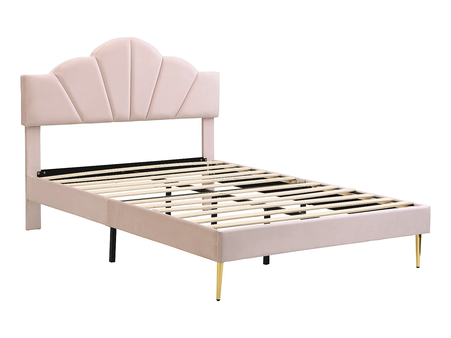 Kinderbett aus Samt – 140 x 200 cm – muschelförmiges Kopfteil – Rosa