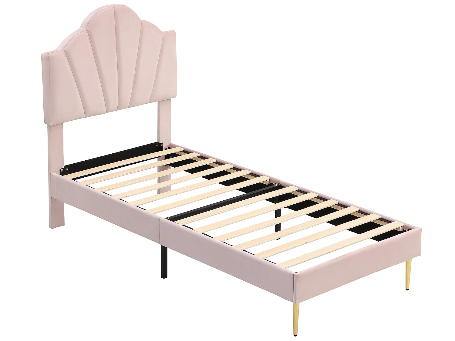 Kinderbett aus Samt – 90 x 200 cm – muschelförmiges Kopfteil – Rosa