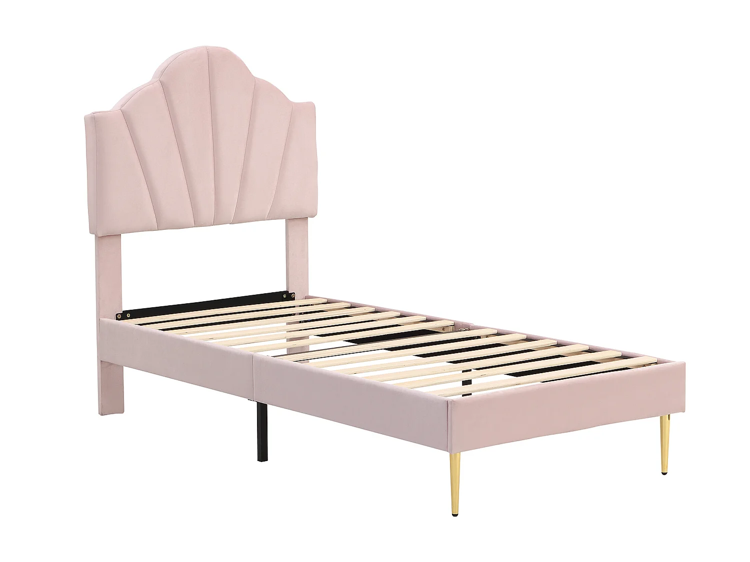 Cama infantil de terciopelo - 90x200cm - cabecero en forma de concha - Rosa