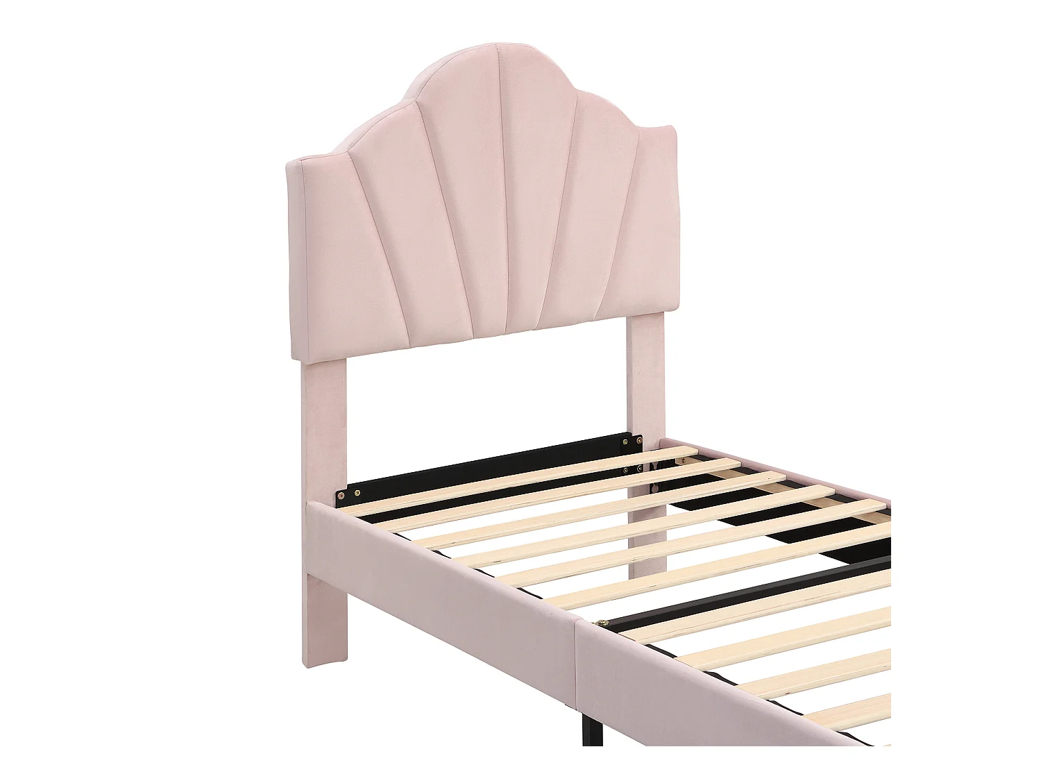 Cama infantil de terciopelo - 90x200cm - cabecero en forma de concha - Rosa