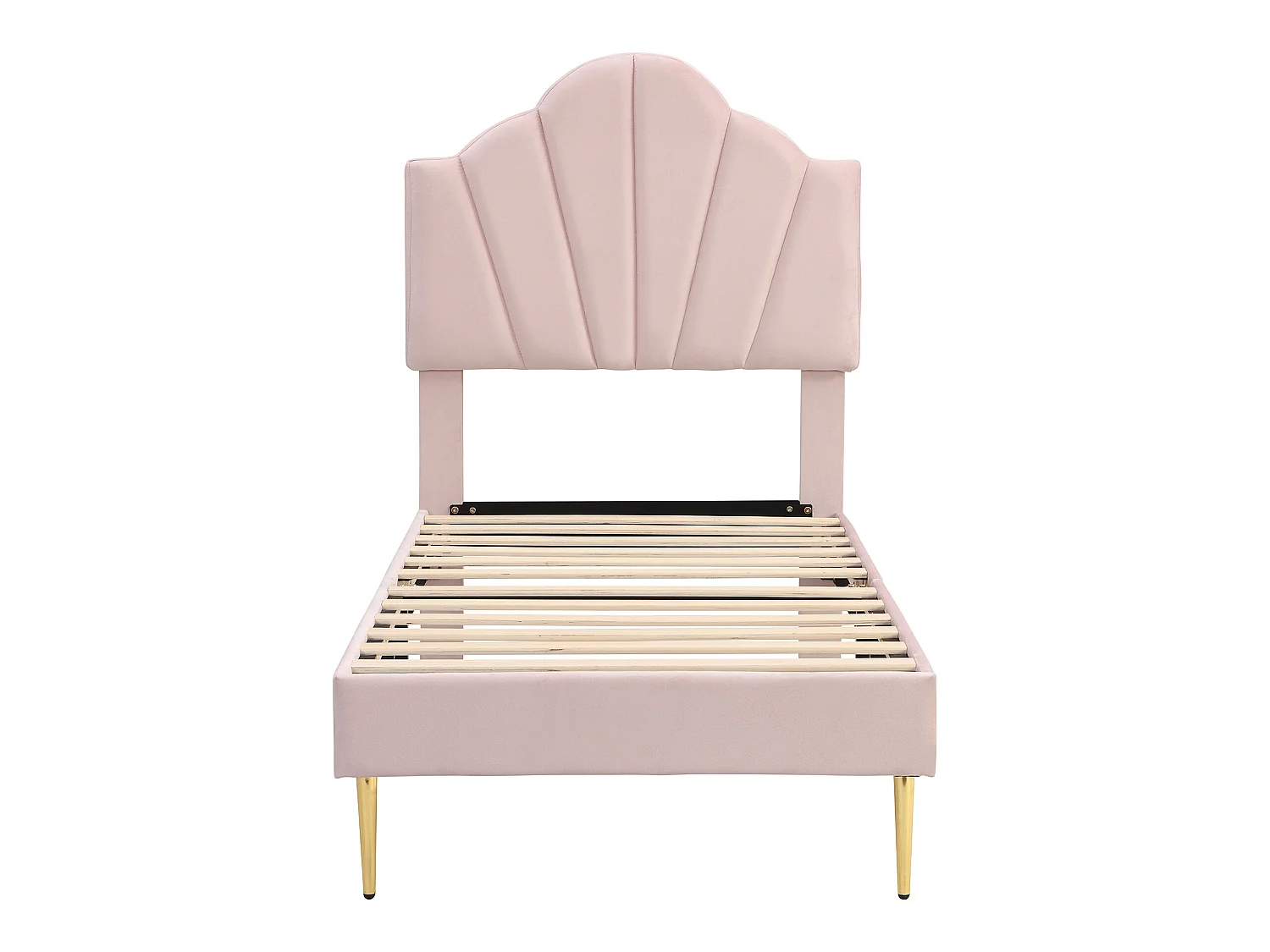 Cama infantil de terciopelo - 90x200cm - cabecero en forma de concha - Rosa