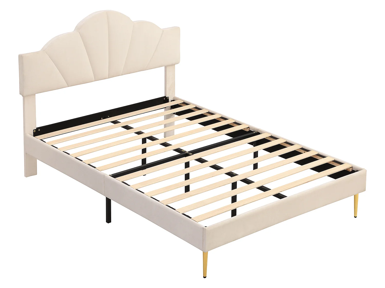 Kinderbett aus Samt – 140 x 190 cm – muschelförmiges Kopfteil – Beige