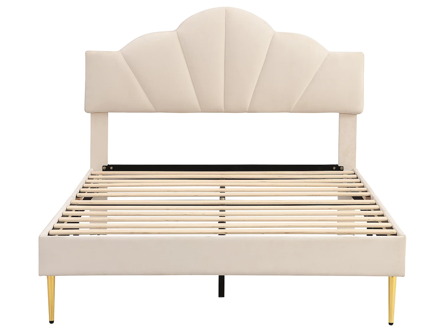 Kinderbett aus Samt – 140 x 190 cm – muschelförmiges Kopfteil – Beige