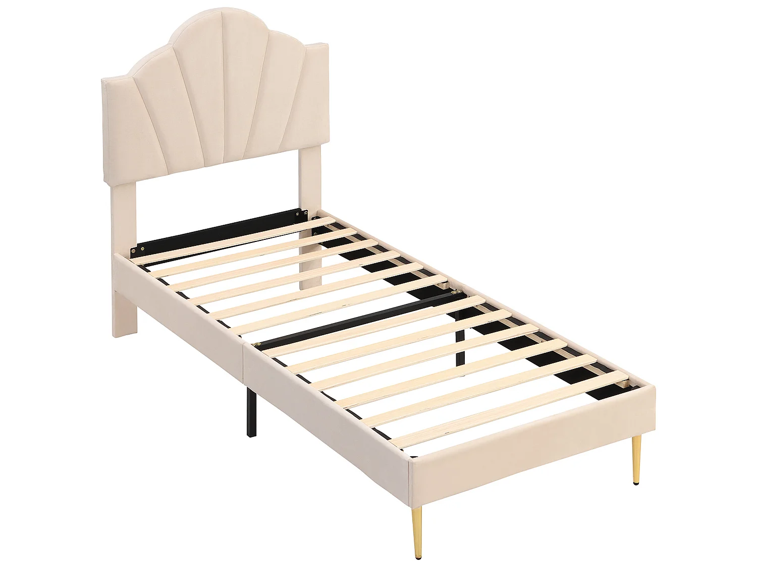 Fluwelen kinderbed - 90x200cm - schelpvormig hoofdeinde - Beige