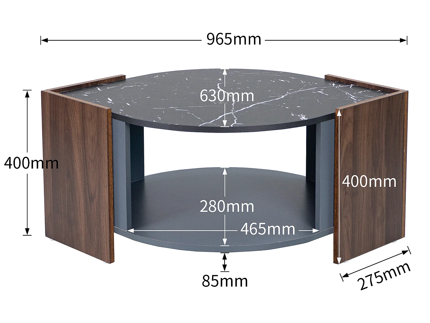 Salontafel - blad van marmer en houteffect - bruin
