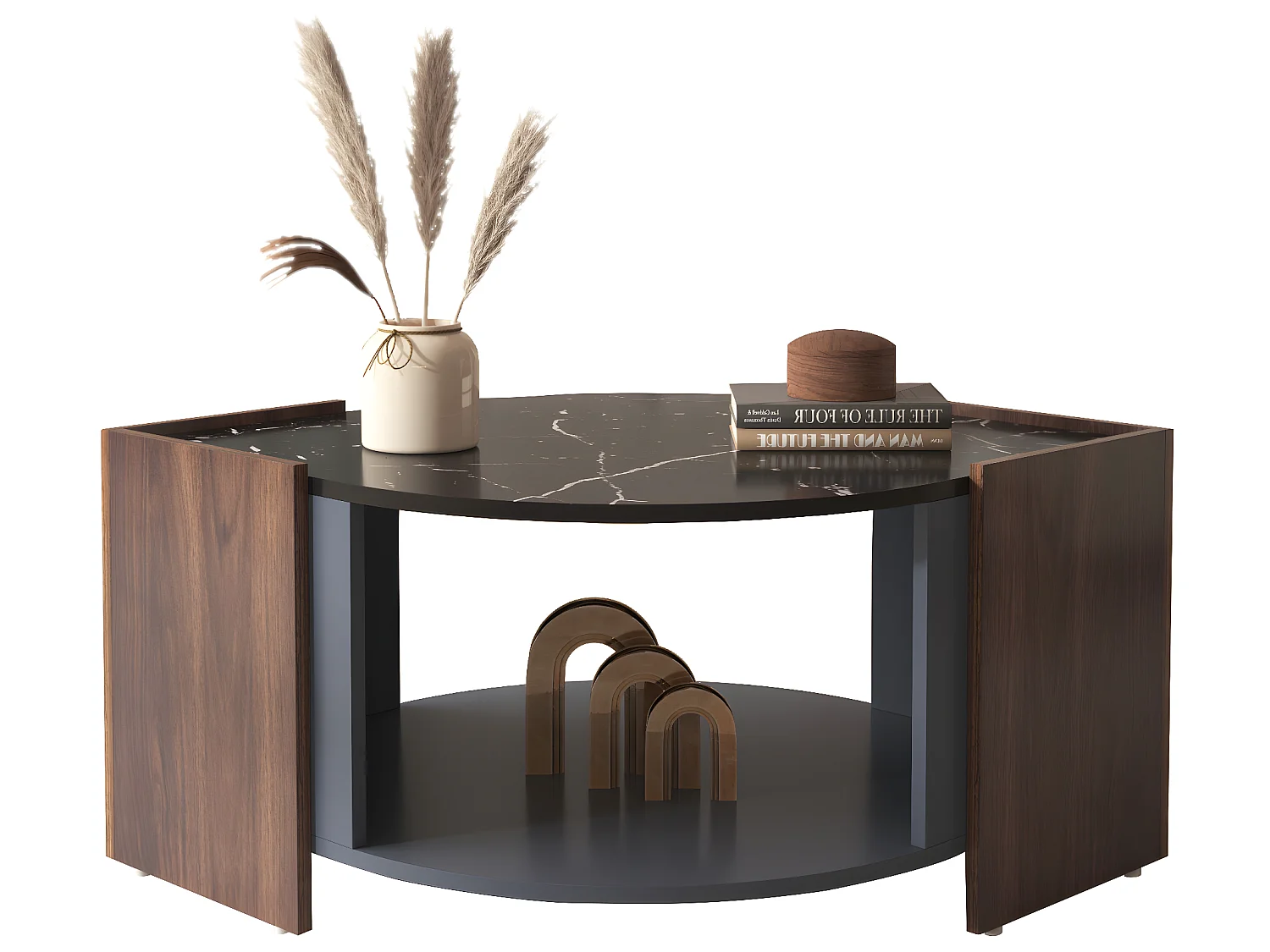 Couchtisch – Platte in Marmor- und Holzoptik – braun