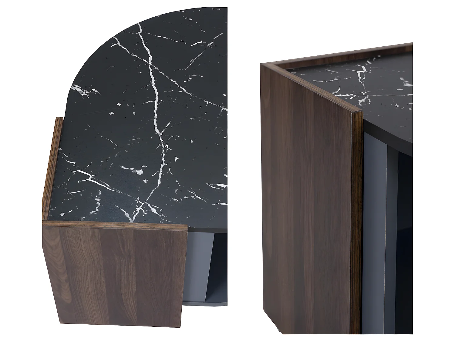 Couchtisch – Platte in Marmor- und Holzoptik – braun