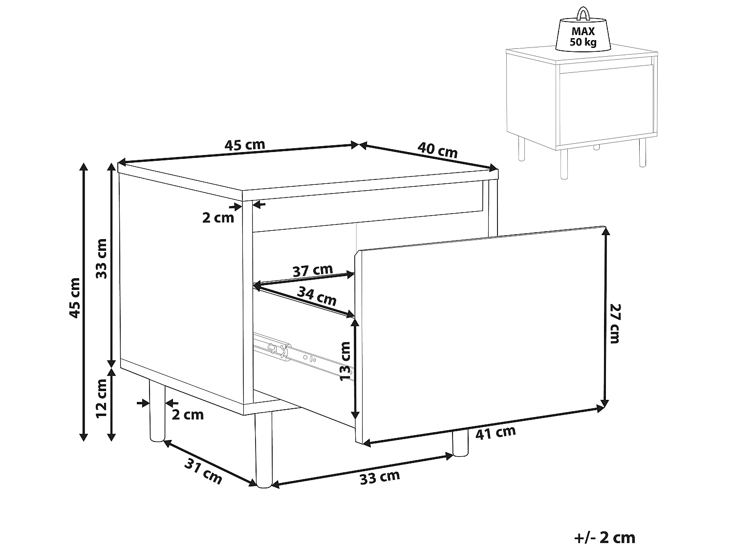 Mesa de cabeceira com gaveta NIKEA Castanho claro
