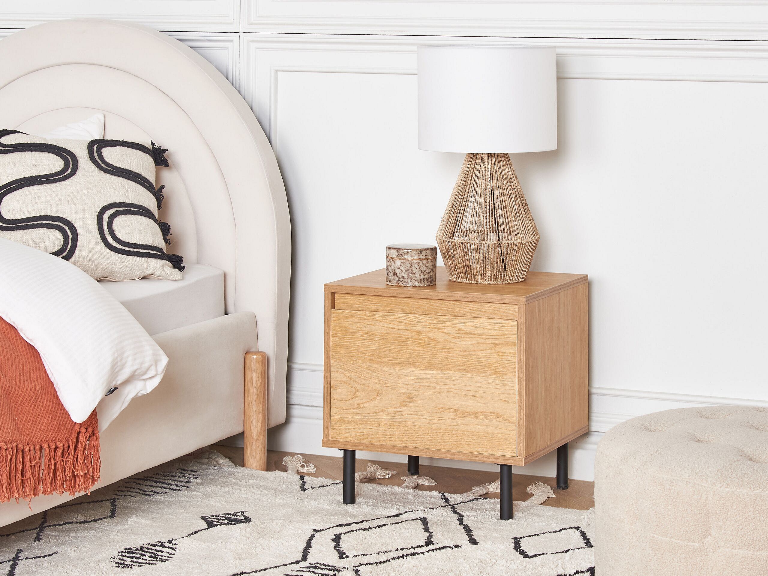GAOMON Comodino Bohémien Con Cassetto Aperto E Strisce In Legno - Naturale, 39,9x35,1x54,9 Cm Per Camera Da Letto E Piccoli Spazi