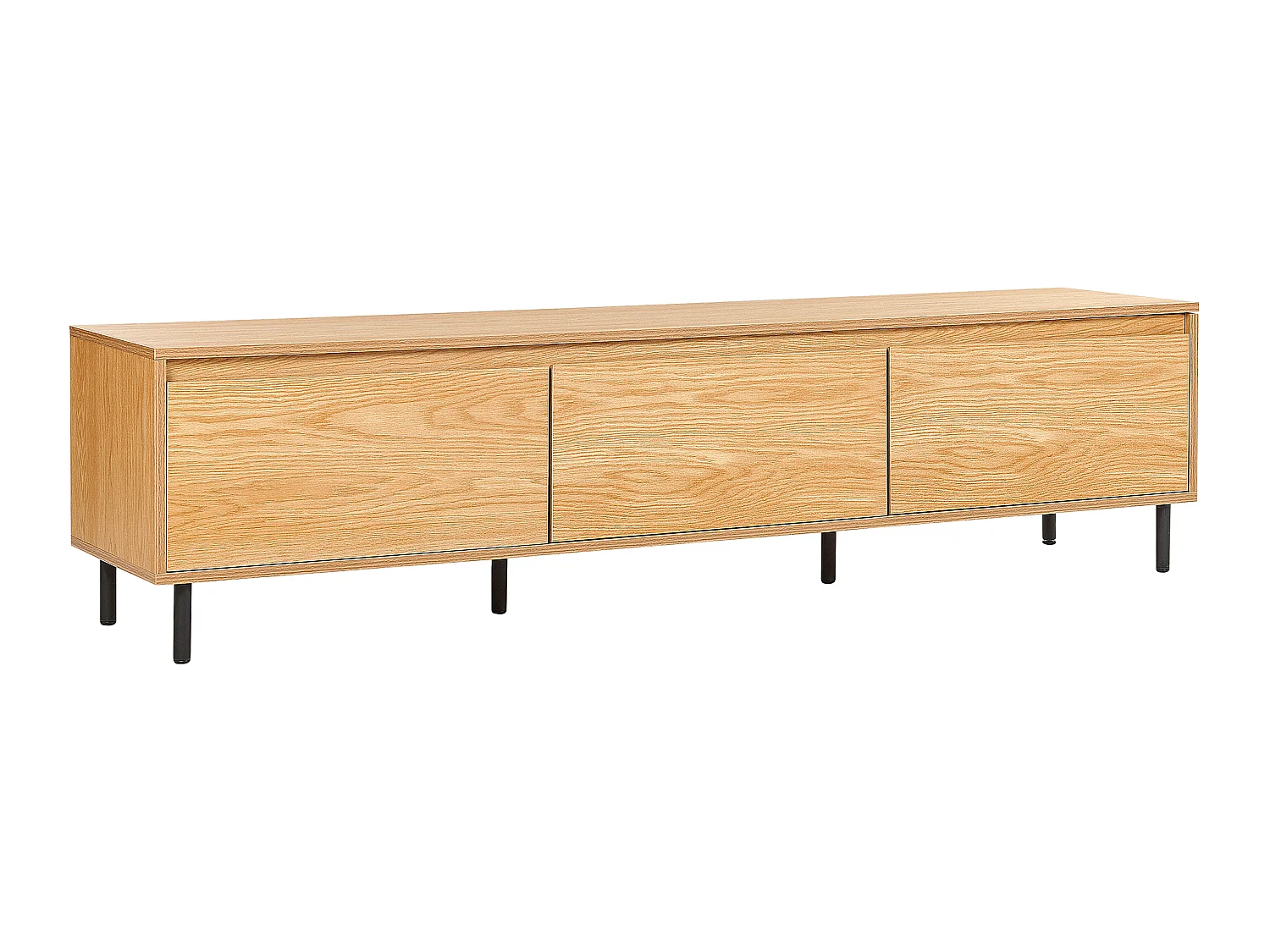 Modernes minimalistisches TV-Möbel Sideboard Medienschrank Metall Schwarz Beine 3 Türen Ablagefach helles Holz Nikea