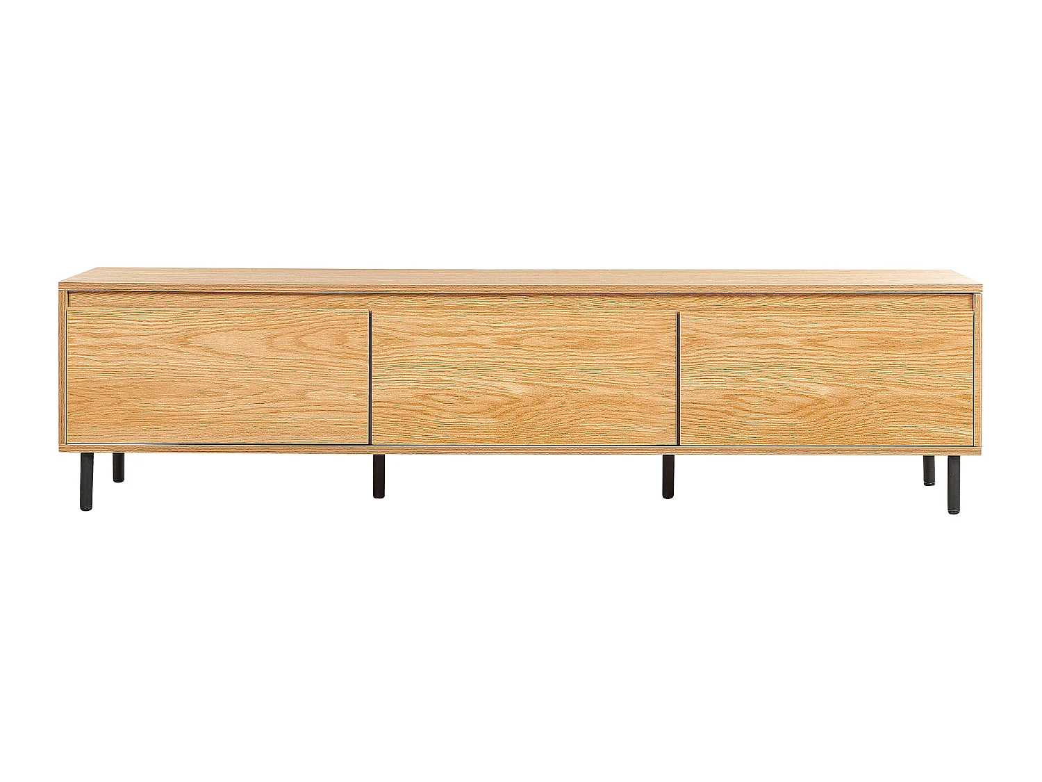 Modernes minimalistisches TV-Möbel Sideboard Medienschrank Metall Schwarz Beine 3 Türen Ablagefach helles Holz Nikea