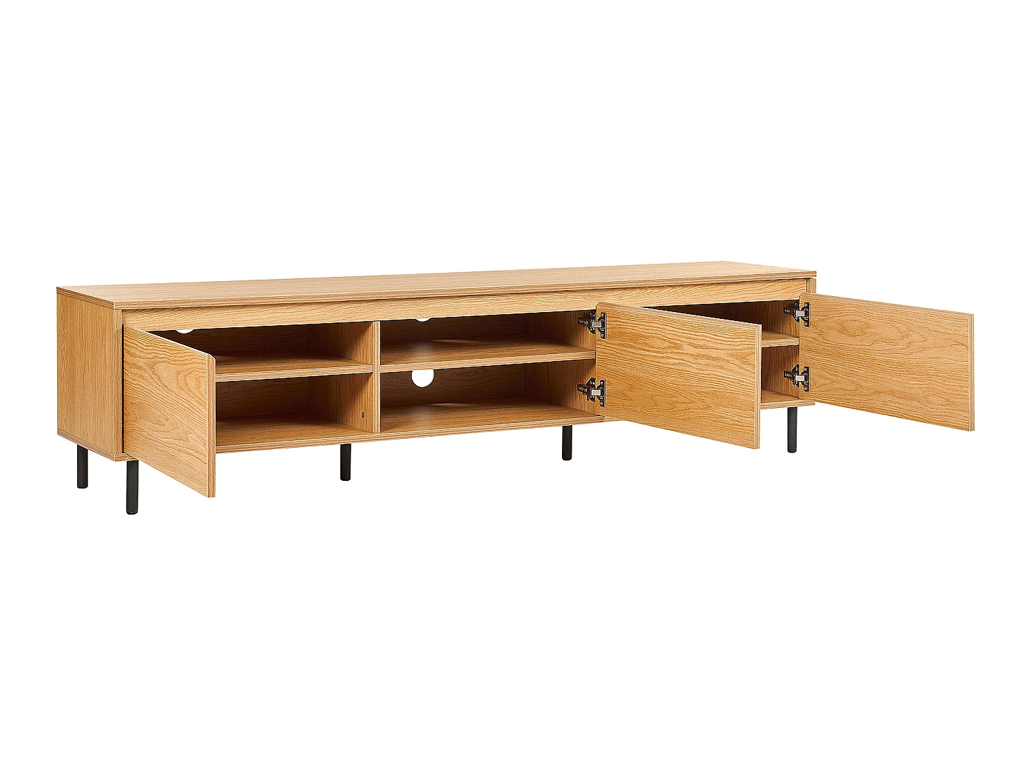 Modernes minimalistisches TV-Möbel Sideboard Medienschrank Metall Schwarz Beine 3 Türen Ablagefach helles Holz Nikea