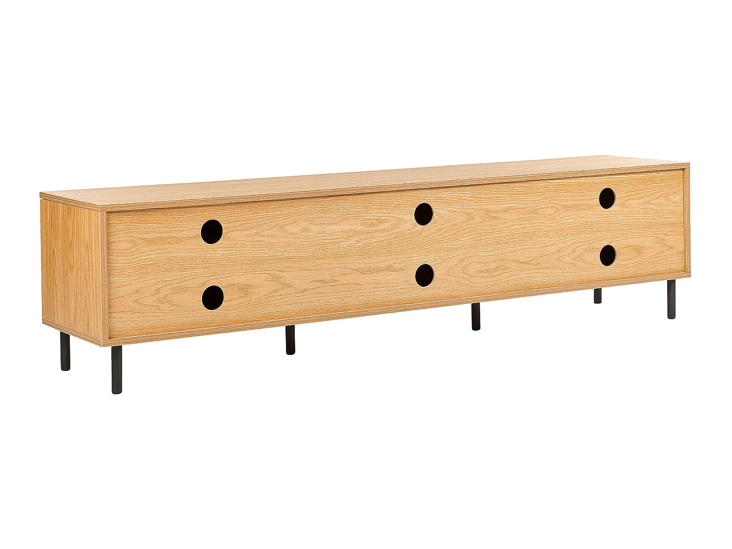 Modernes minimalistisches TV-Möbel Sideboard Medienschrank Metall Schwarz Beine 3 Türen Ablagefach helles Holz Nikea