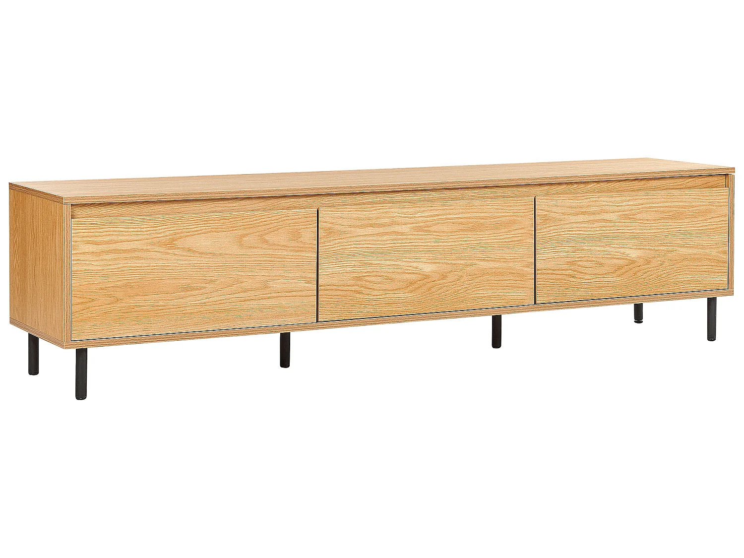 Modernes minimalistisches TV-Möbel Sideboard Medienschrank Metall Schwarz Beine 3 Türen Ablagefach helles Holz Nikea