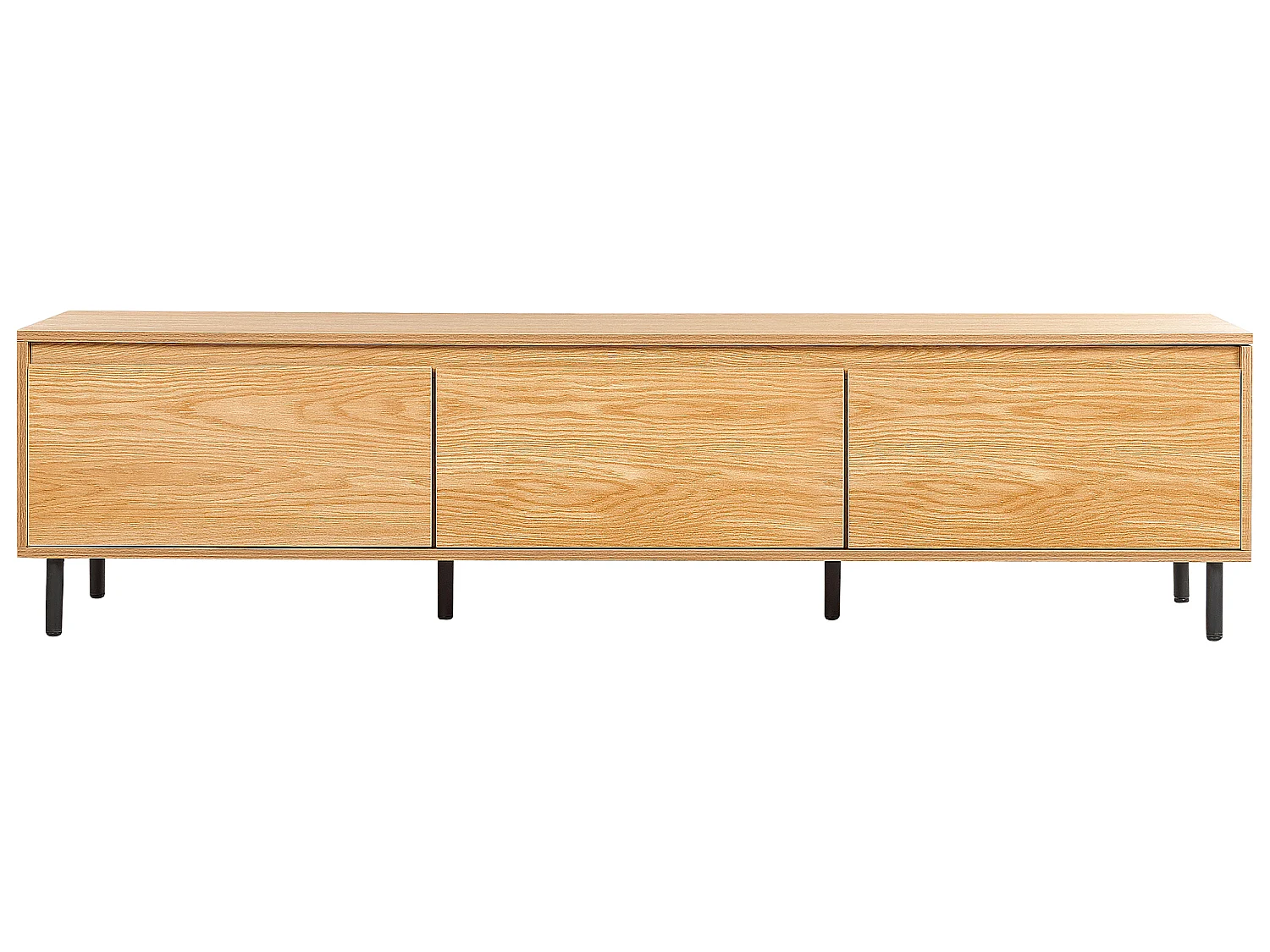 Modernes minimalistisches TV-Möbel Sideboard Medienschrank Metall Schwarz Beine 3 Türen Ablagefach helles Holz Nikea