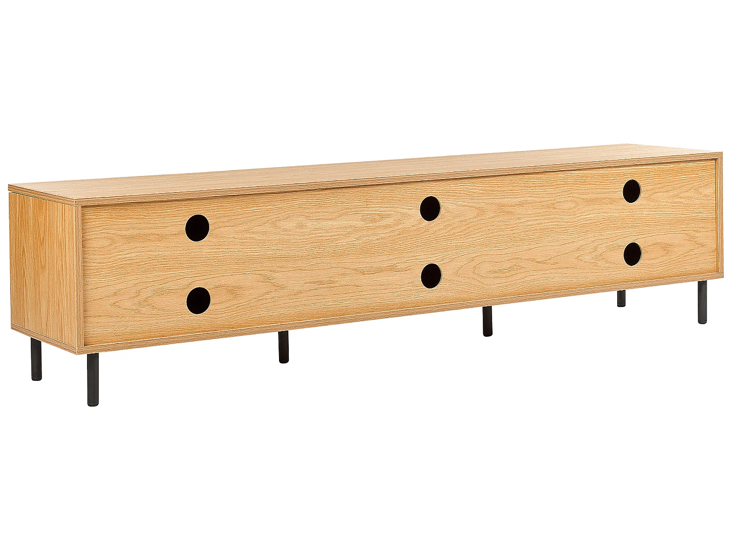 Modernes minimalistisches TV-Möbel Sideboard Medienschrank Metall Schwarz Beine 3 Türen Ablagefach helles Holz Nikea