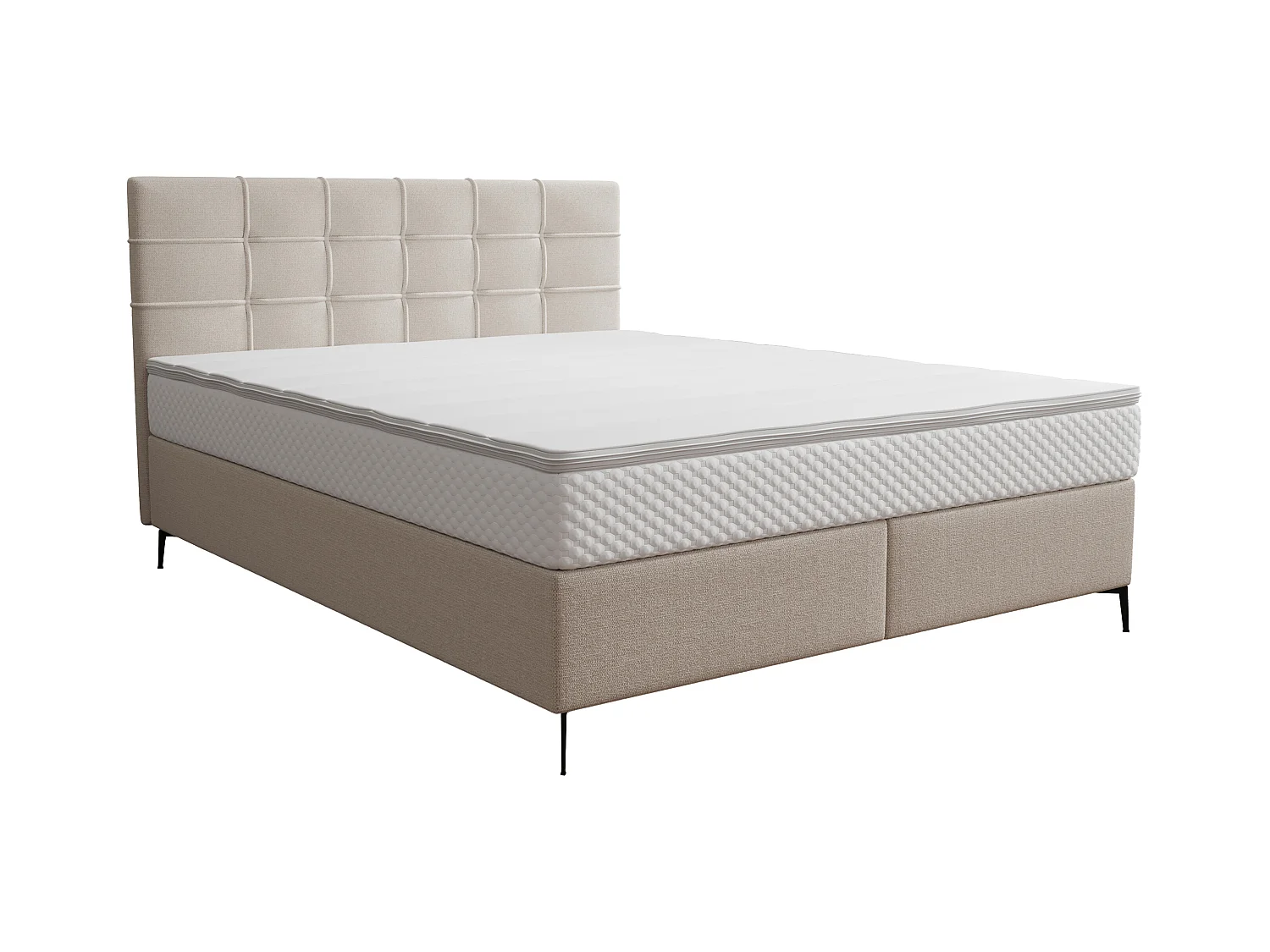 Ensemble complet boxspring tête de lit capitonnée + sommier + matelas + surmatelas - 160 x 200 cm - Tissu - Beige  - INAO de YSMÉE