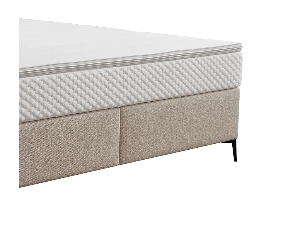 Ensemble complet boxspring tête de lit capitonnée + sommier + matelas + surmatelas - 160 x 200 cm - Tissu - Beige  - INAO de YSMÉE