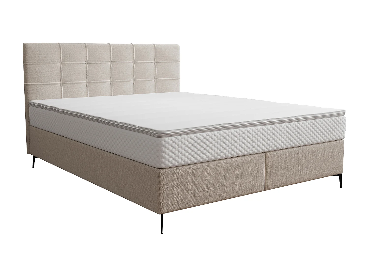 Ensemble complet boxspring tête de lit capitonnée + sommier + matelas + surmatelas - 160 x 200 cm - Tissu - Beige  - INAO de YSMÉE
