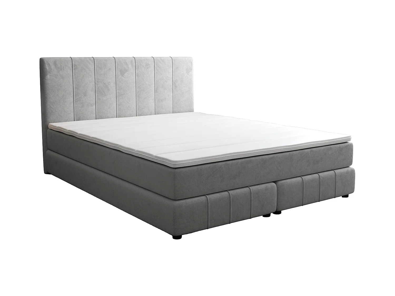 Conjunto completo de boxspring cabecero + somier + colchón + sobrecolchón - 160 x 200 cm - Terciopelo - Gris claro - HIDA de YSMÉE
