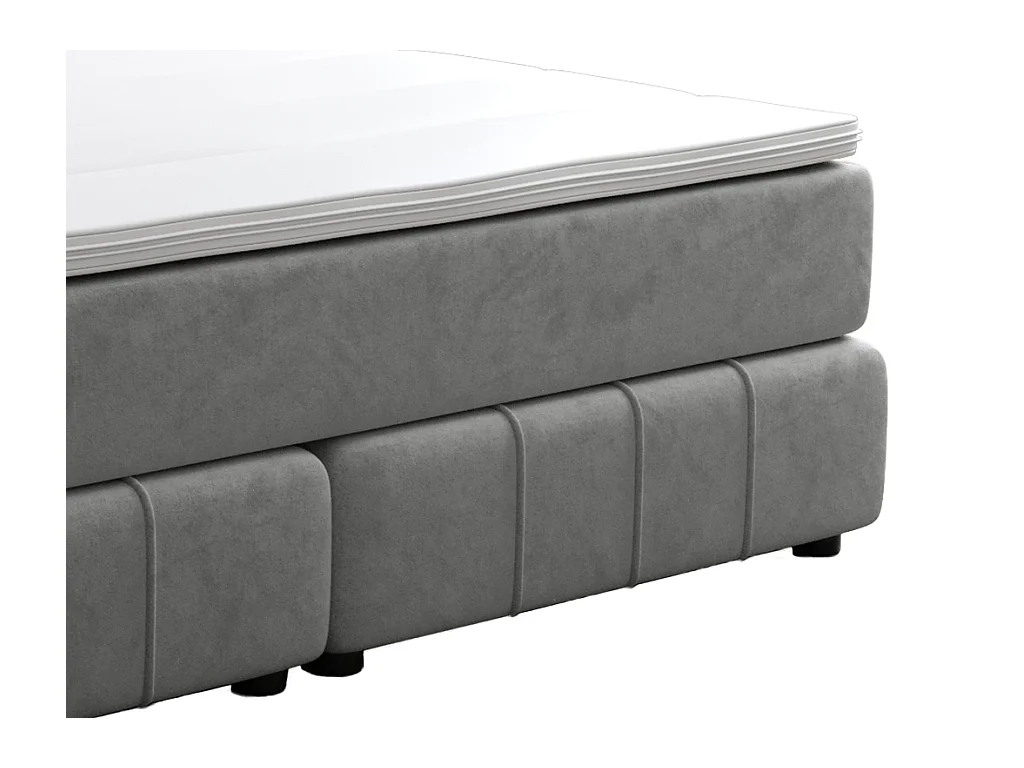 Conjunto completo de boxspring cabecero + somier + colchón + sobrecolchón - 160 x 200 cm - Terciopelo - Gris claro - HIDA de YSMÉE