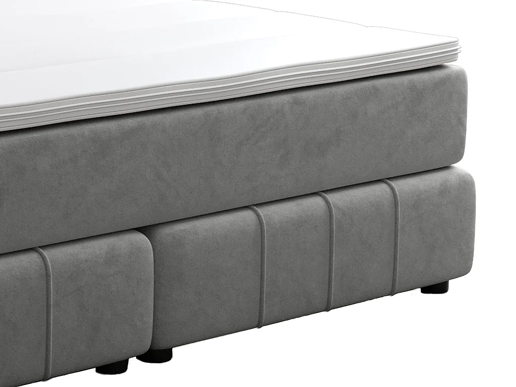 Zestaw łóżko kontynentalne z zagłówkiem + stelaż + materac + nakładka na materac - 180 x 200 cm - Welur - Jasnoszary - HIDA marki YSMÉE