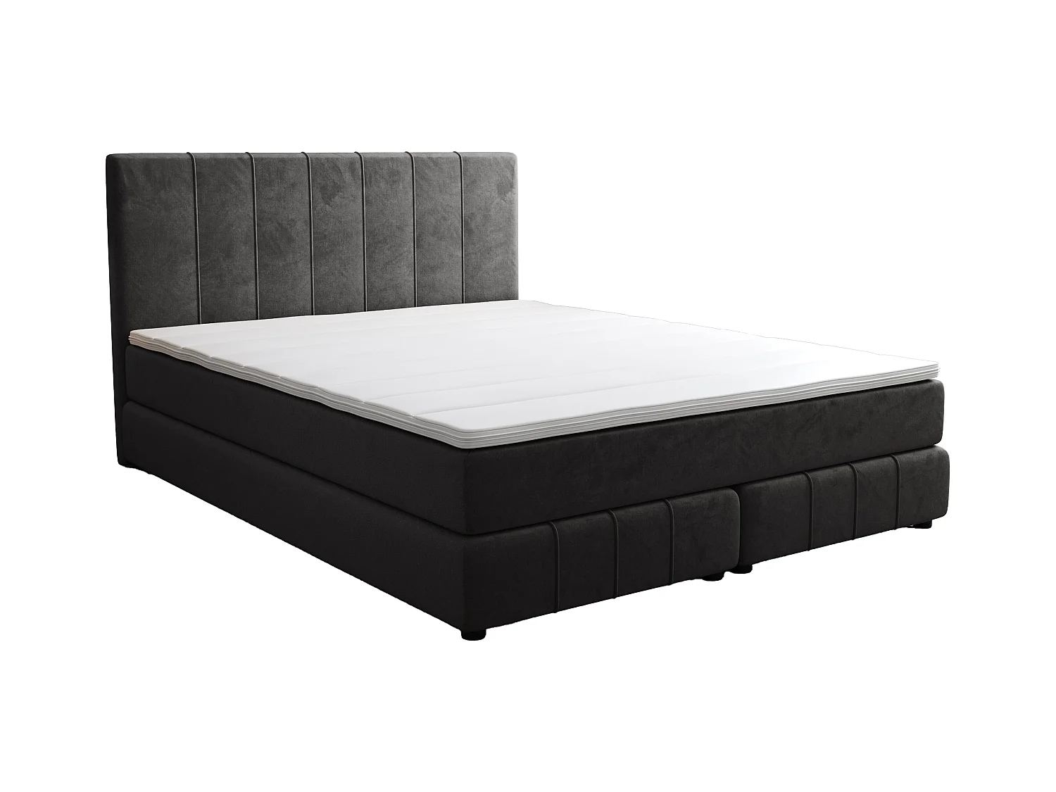 Boxspring completo cabecero + somier + colchón + sobrecolchón - 180 x 200 cm - Terciopelo - Antracita - HIDA de YSMÉE