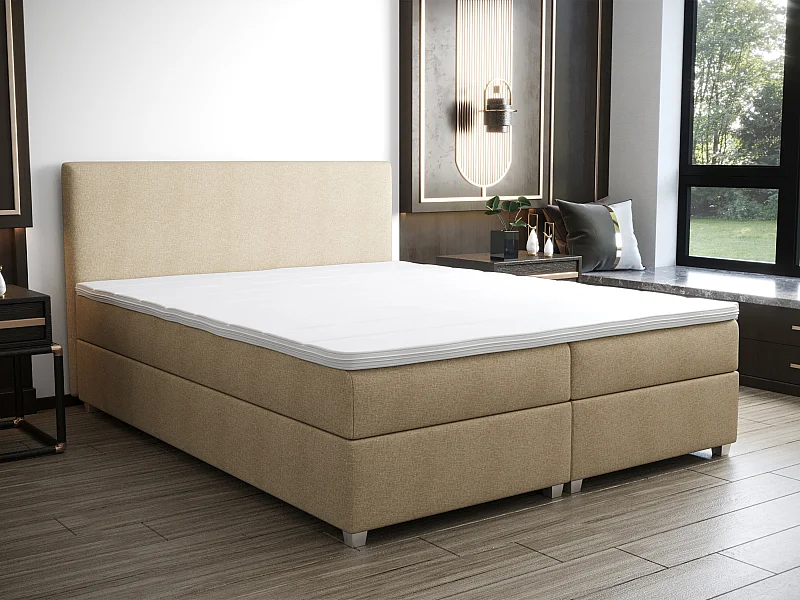 Complete set met boxspring en hoofdbord + bedbodem + matras + topmatras - 180 x 200 cm - Stof - Beige - ONAN van YSMÉE