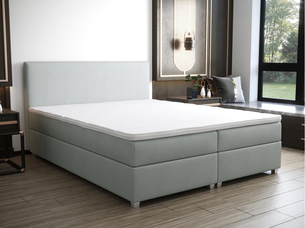 Ensemble complet boxspring tête de lit + sommier + matelas + surmatelas - 180 x 200 cm - Tissu - Gris clair - ONAN de YSMÉE