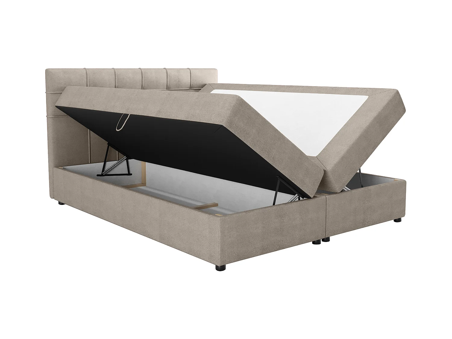 Zestaw ozdobne łóżko z pikowanym zagłówkiem + stelaż ze skrzynią + materac + nakładka na materac - 160 x 200 cm - Tkanina - Brązowoszary - KIDA marki YSMÉE