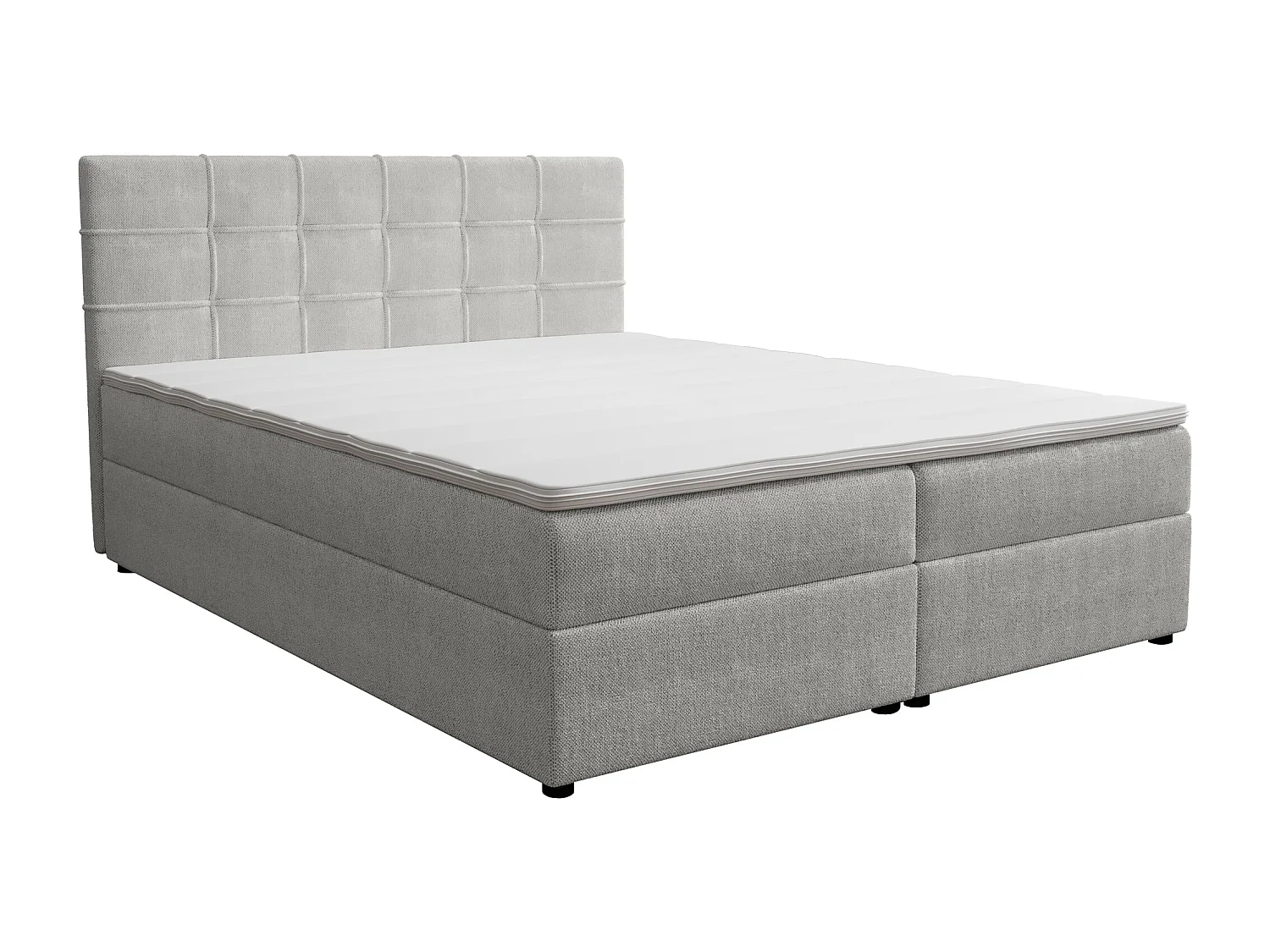 Ensemble complet literie déco tête de lit capitonnée + sommiers coffre + matelas + surmatelas - 180 x 200 cm - Tissu - Gris clair - KIDA de YSMÉE